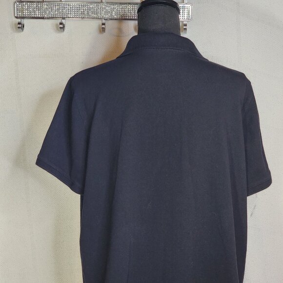 Izod Woman Black Lilac Piping 5 Button Cotton Span SS Henley Polo Top Size 1X - Picture 12 of 16